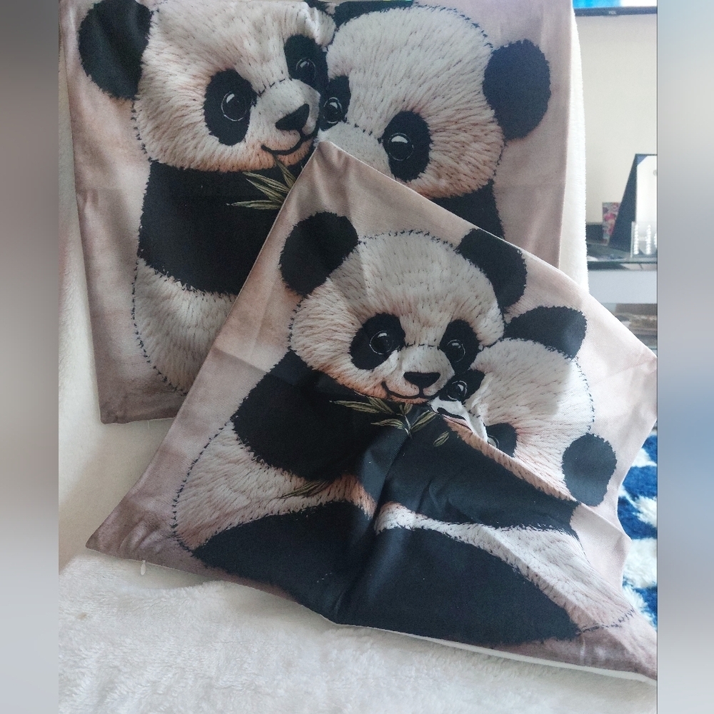Precious Panda 2D Print Cushion Covers (Set of 2) non-Embroidery